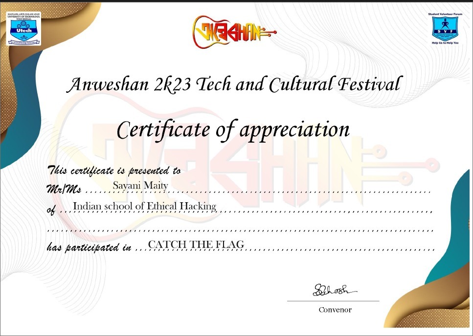 Participation in CTF Organised by Our University Maulana Abul Kalam Azad University OF Technology (MAKAUT), West Bengal